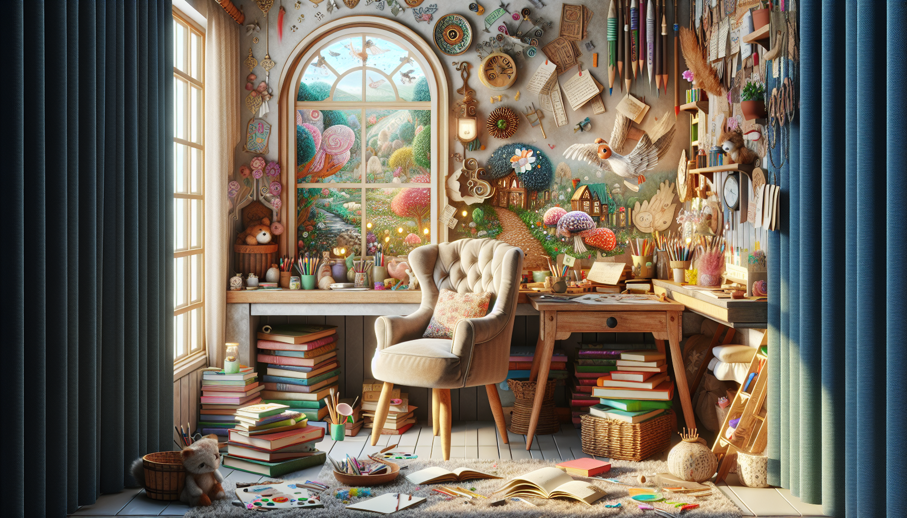 Whimsical children's writing nook inspiring creativity.