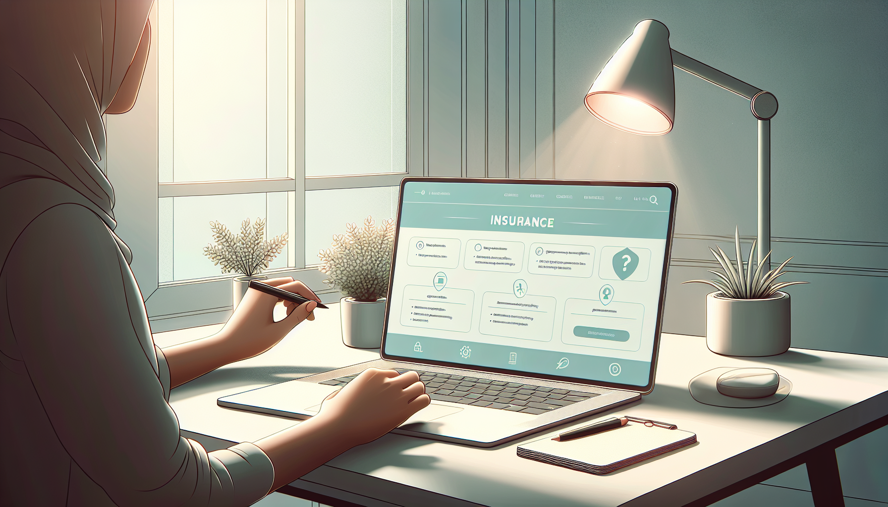 Person working at a laptop in a serene workspace.