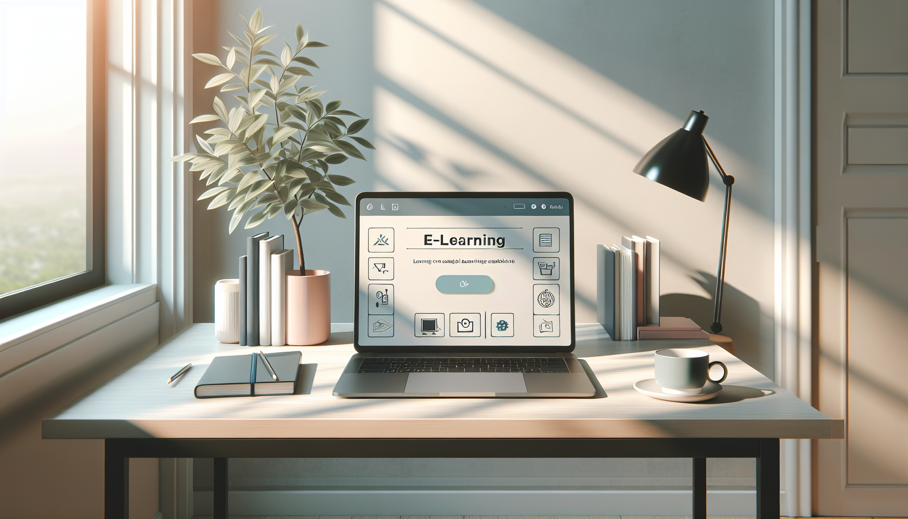 Modern e-learning workspace with minimalist decor.