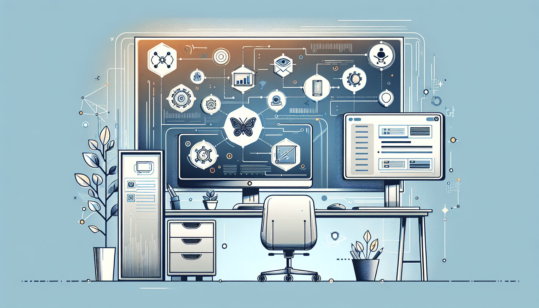 Abstract AI automation in a modern workspace.