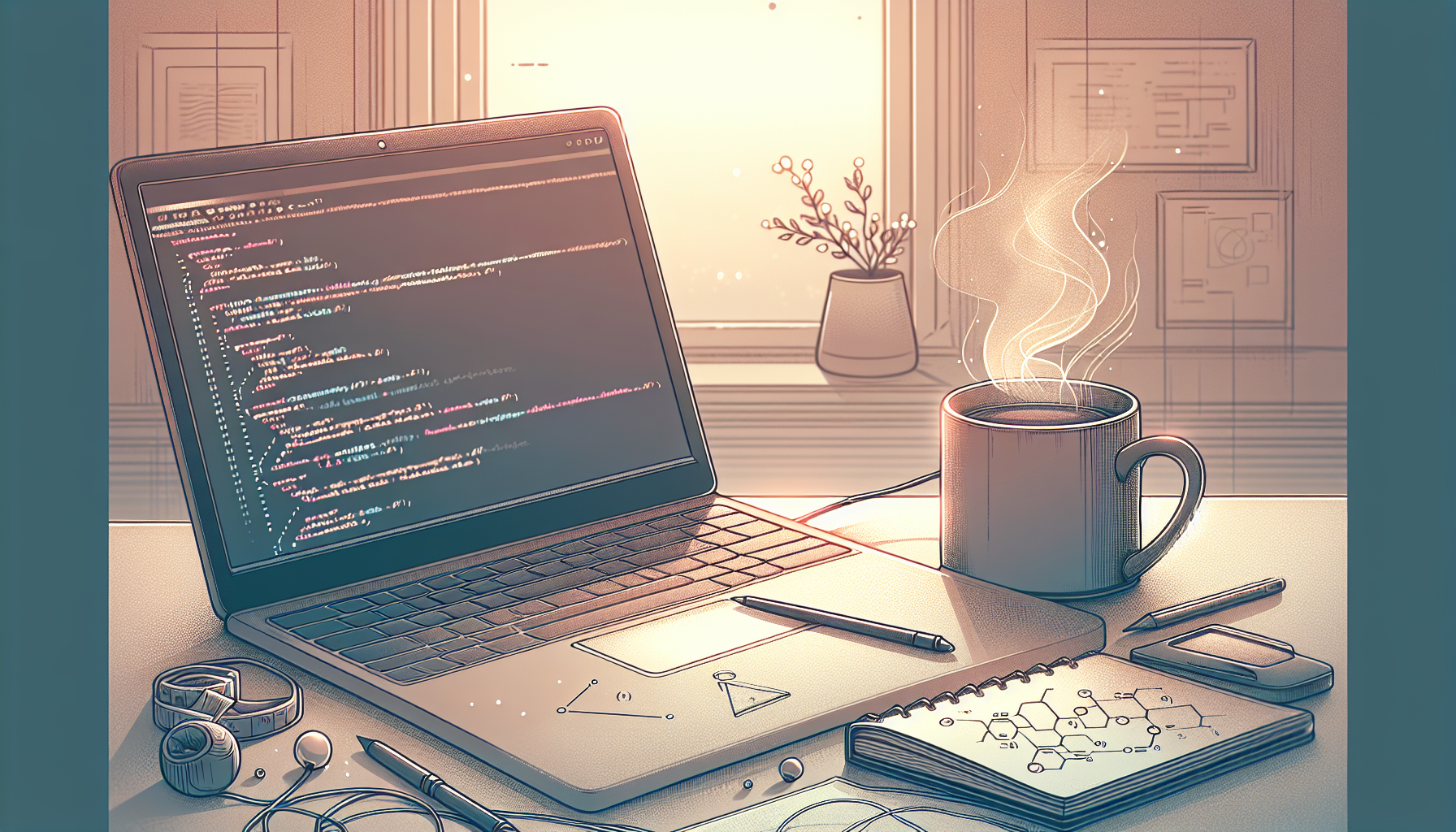 Serene workspace illustrating coding and learning.