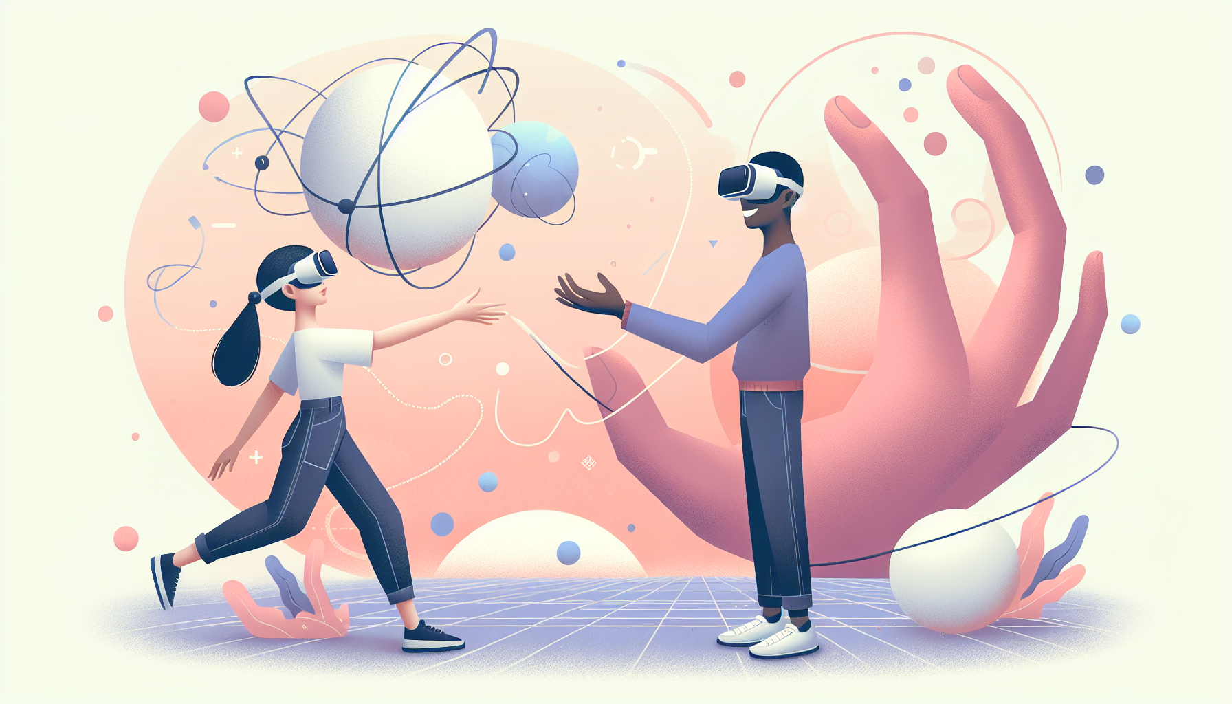 "Avatars collaborating in a calming virtual space."