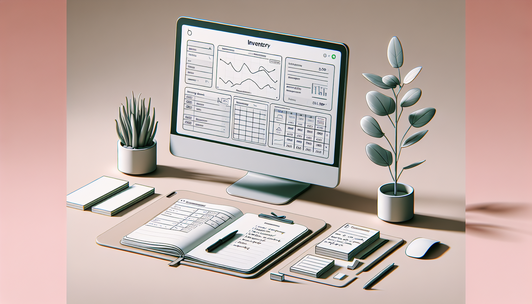 Minimalist workspace for inventory management tasks.