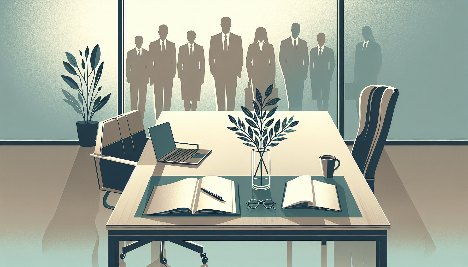 "Minimalist office scene illustrating succession planning."