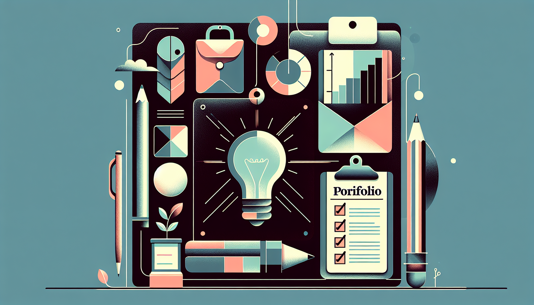 Illustration of a portfolio with ideas and organization.