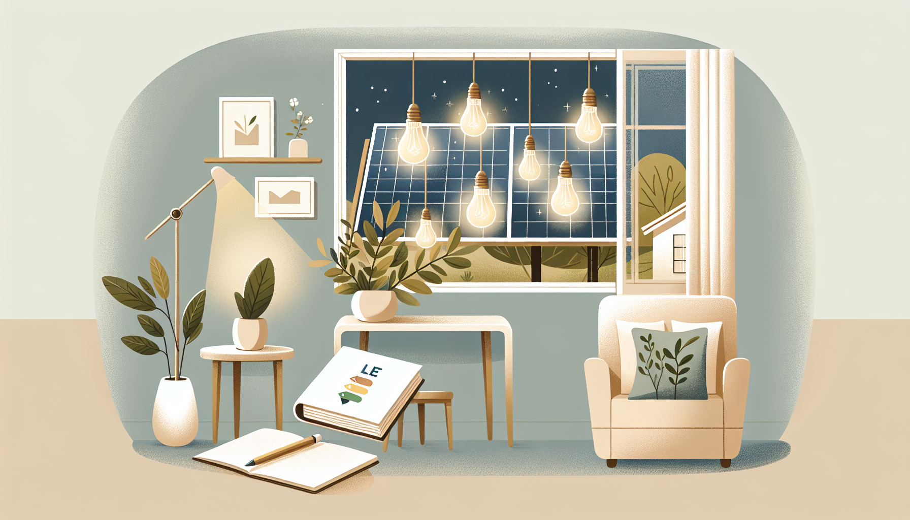 Cozy living room promoting energy conservation.