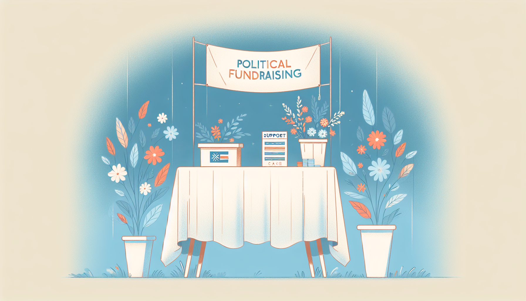 "Minimalist illustration of a political fundraising event."