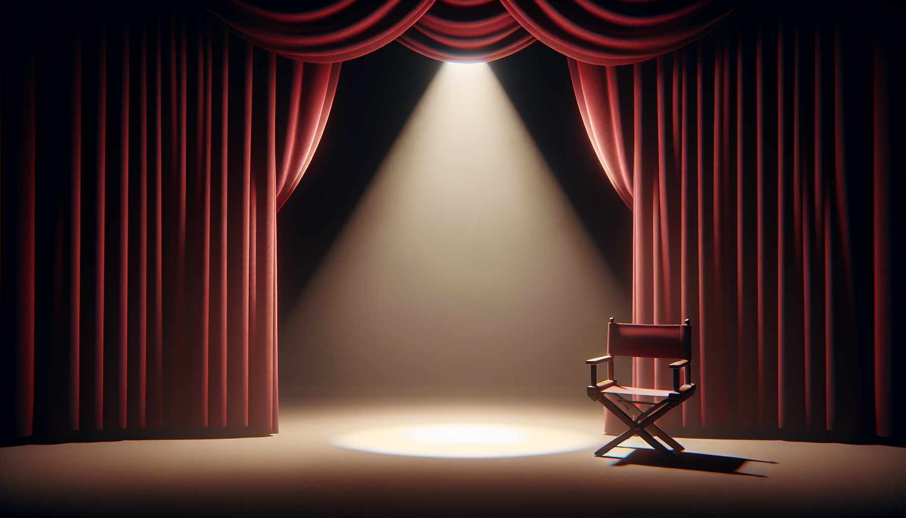 Empty theater stage with spotlight and curtains.