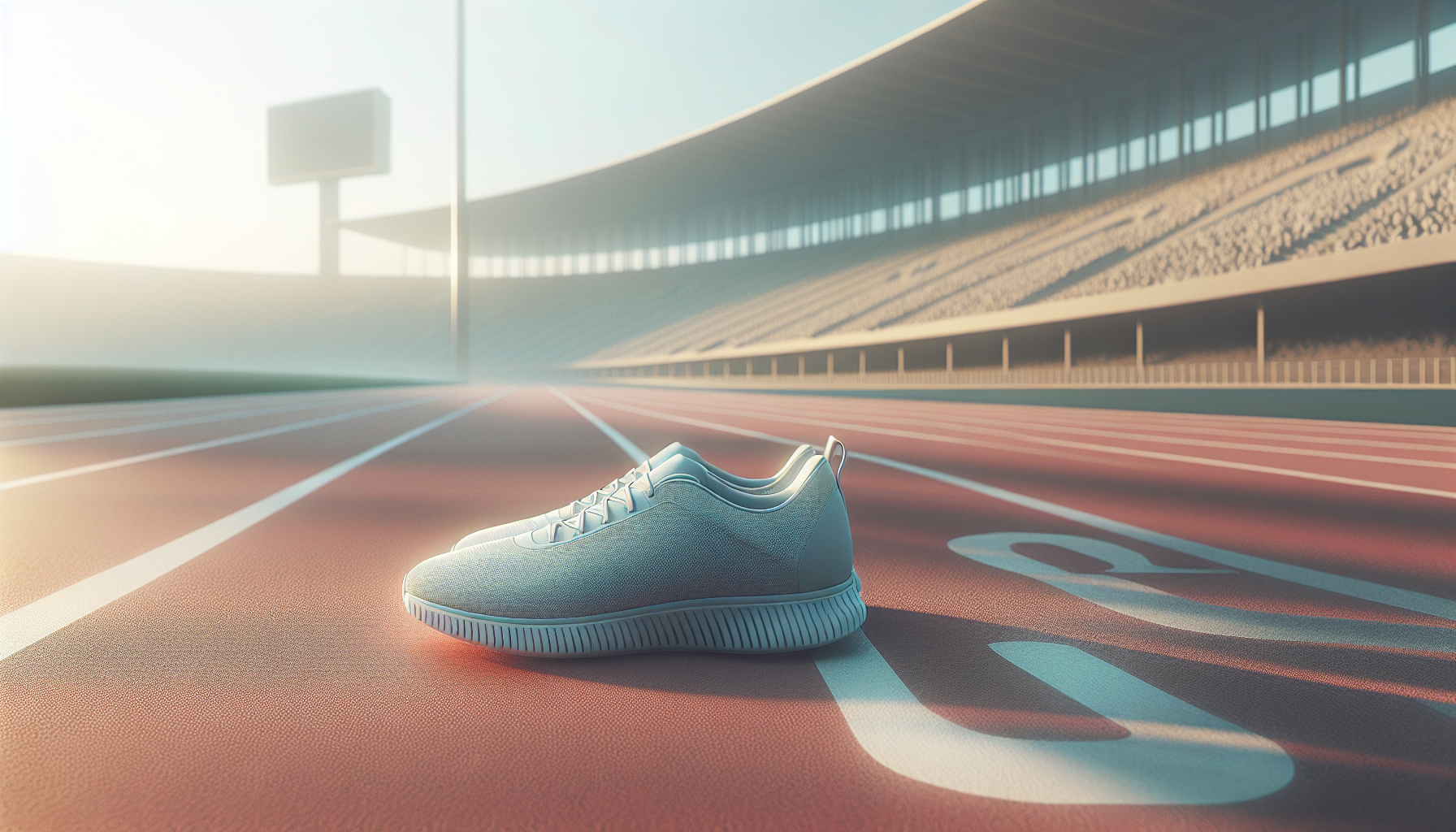 Running shoes on a calm athletic track.