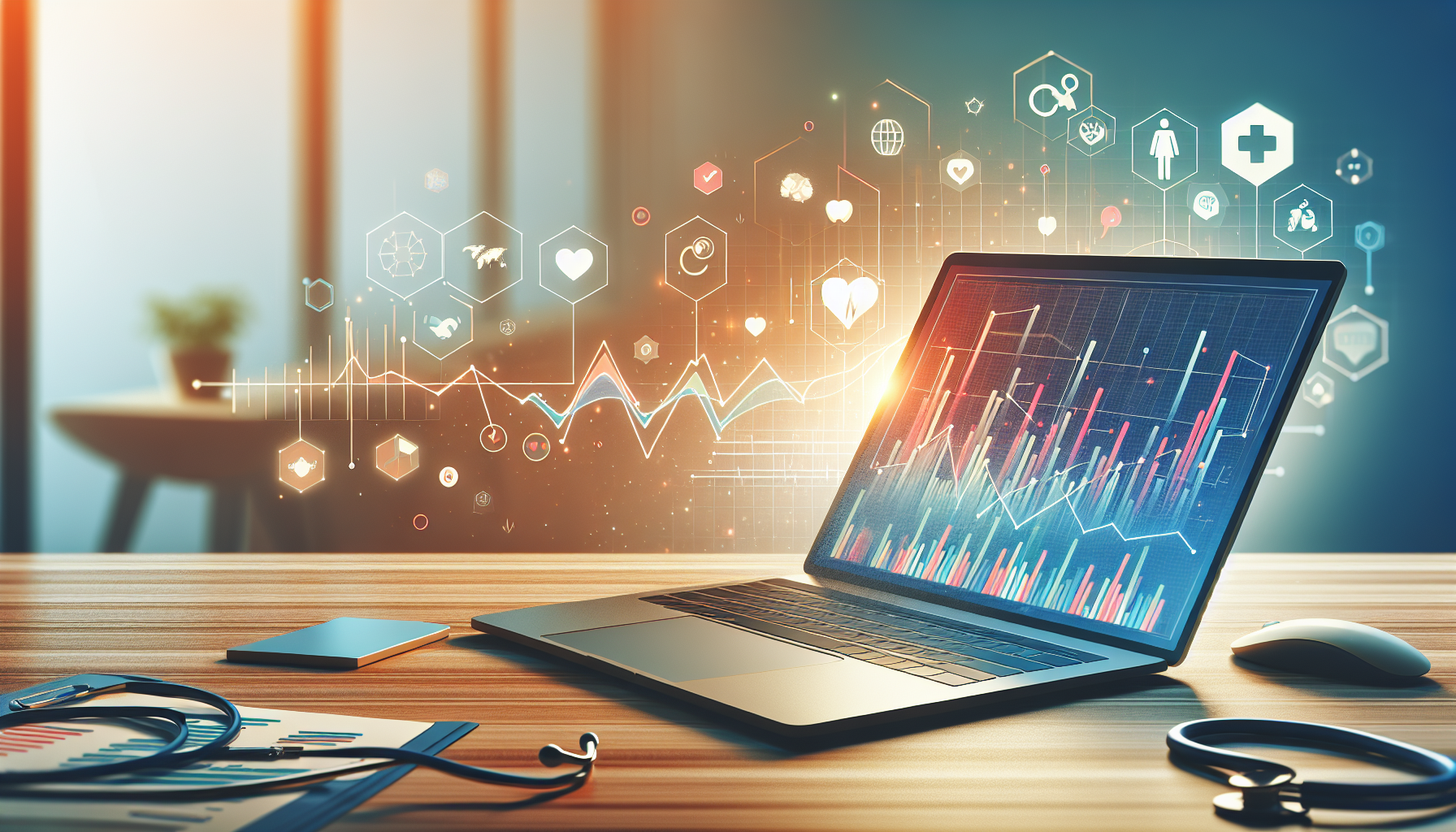 "Health data analysis scene with calming elements."