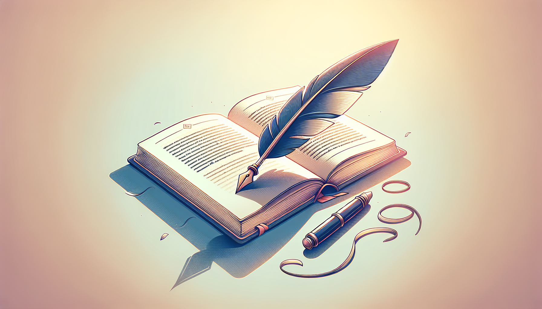 Open book and quill symbolize scholarship and creativity.