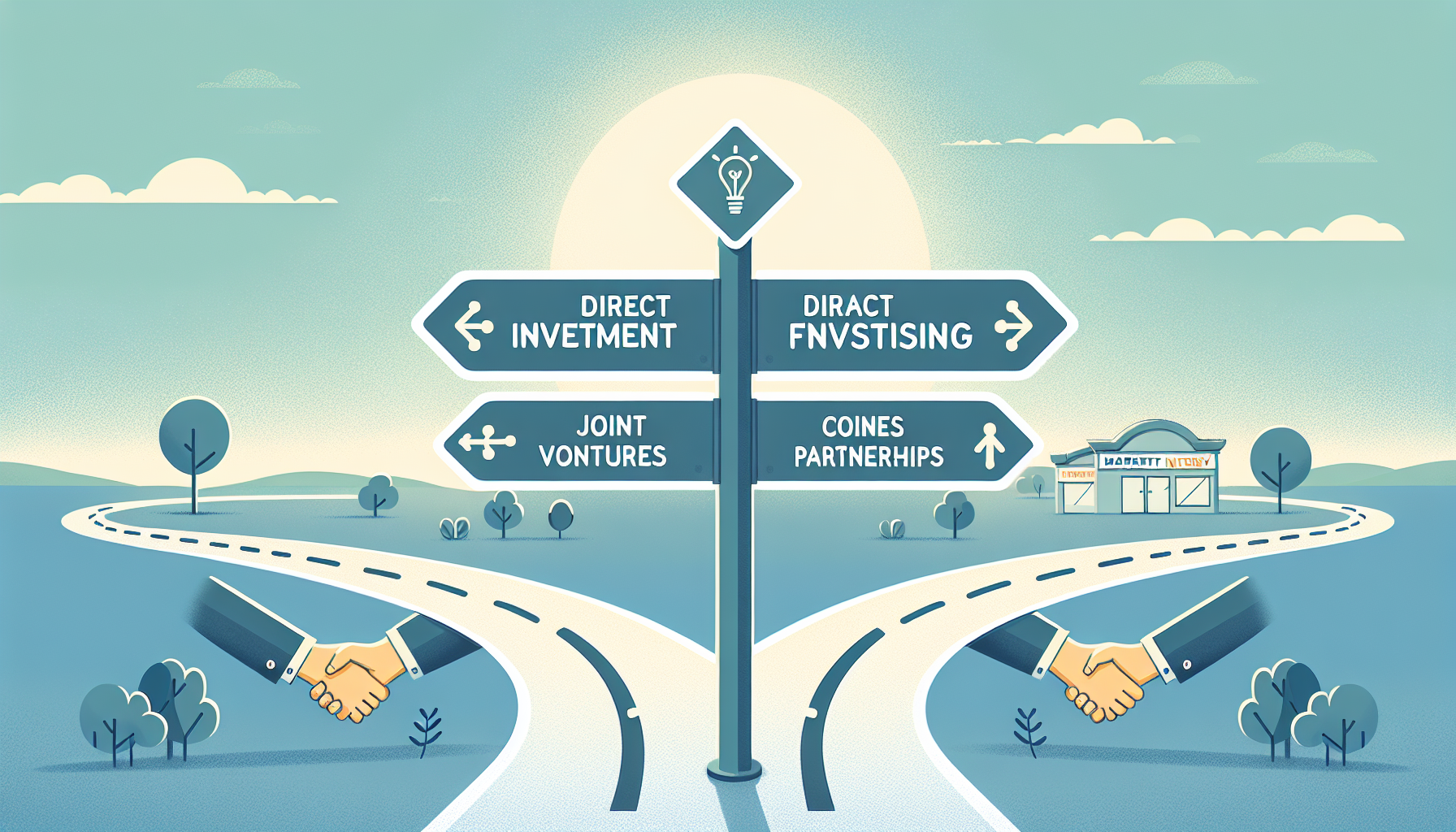 Illustration of crossroads for market entry strategies.