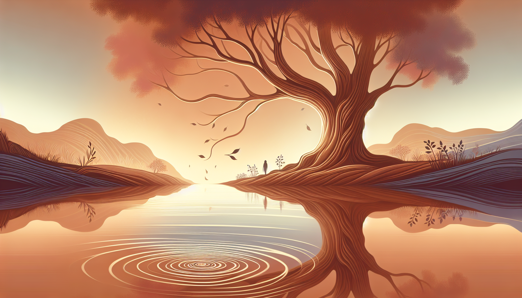 "Tranquil river and tree symbolizing emotional resilience."