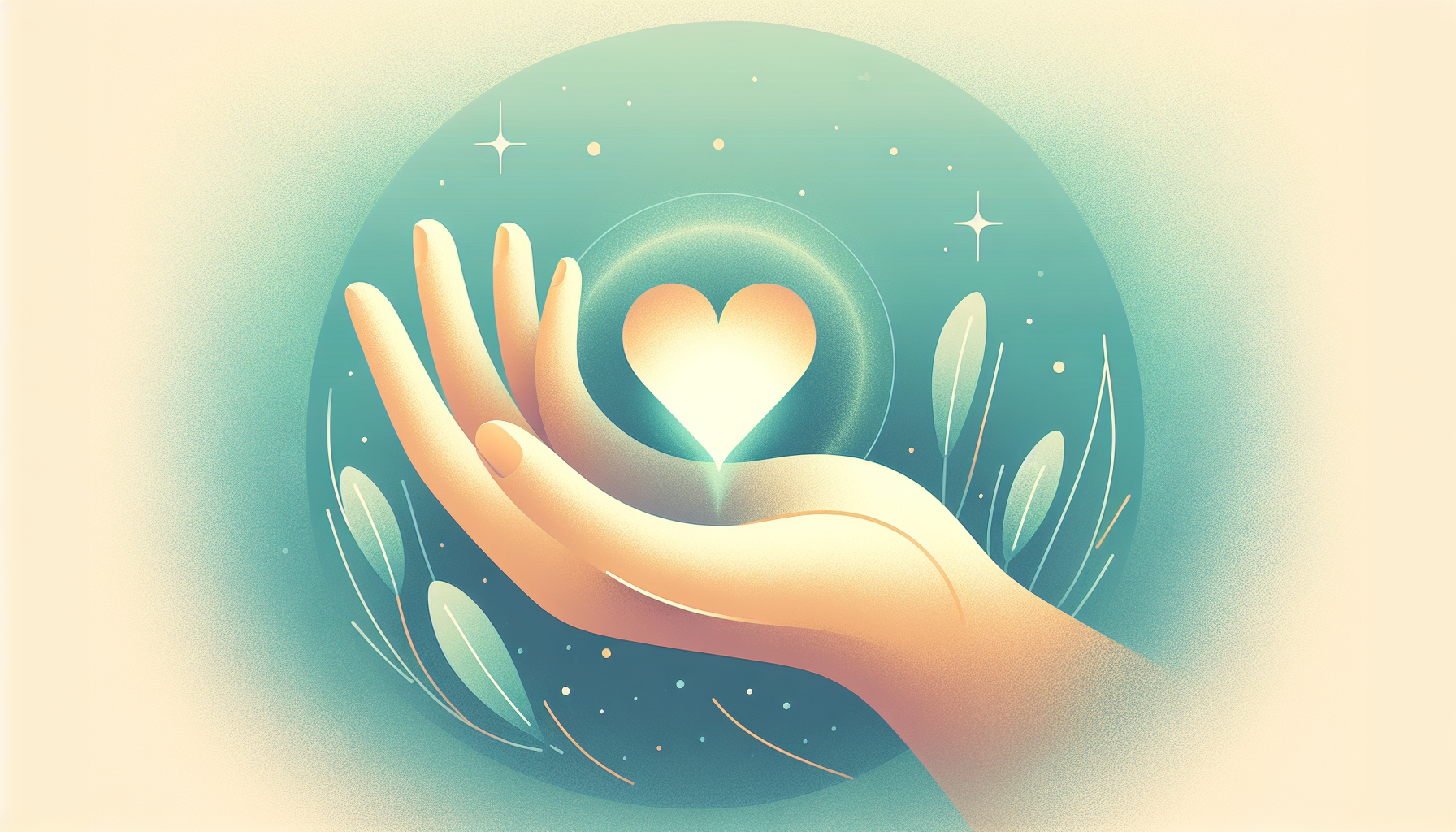 Open hand cradling heart symbolizes support and wellness.