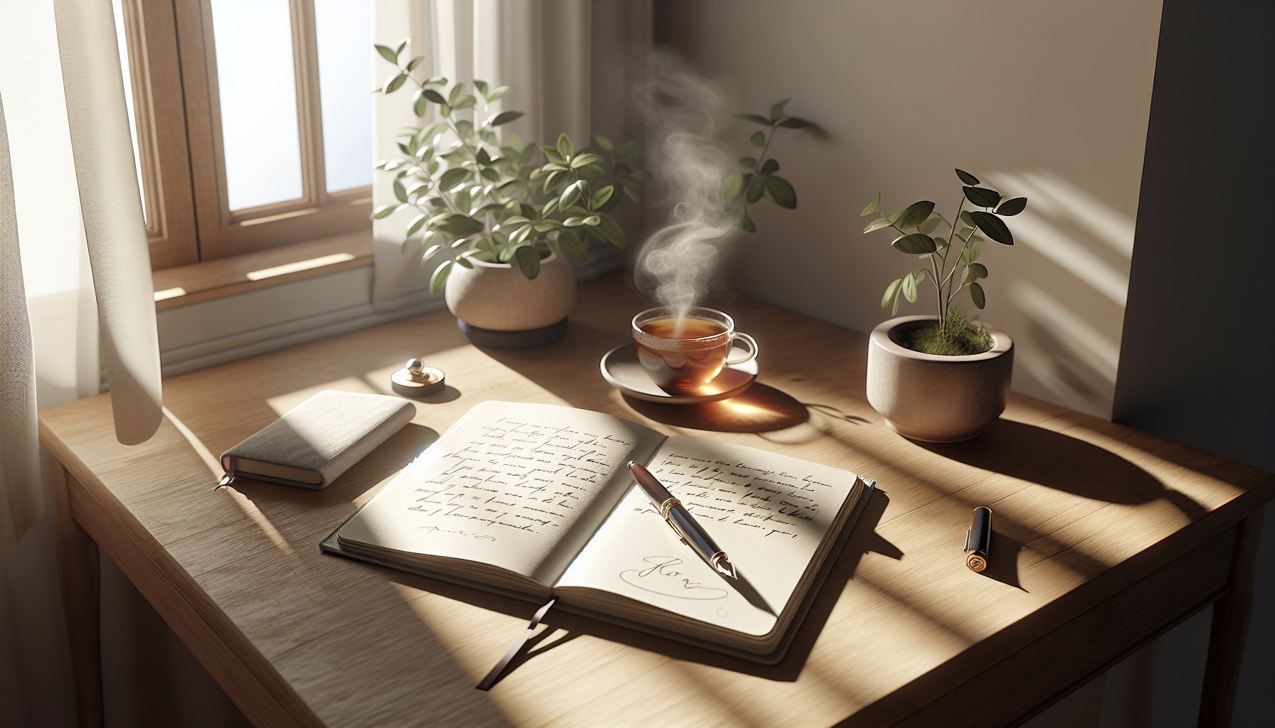 Cozy, minimalist workspace promoting mindfulness and tranquility.