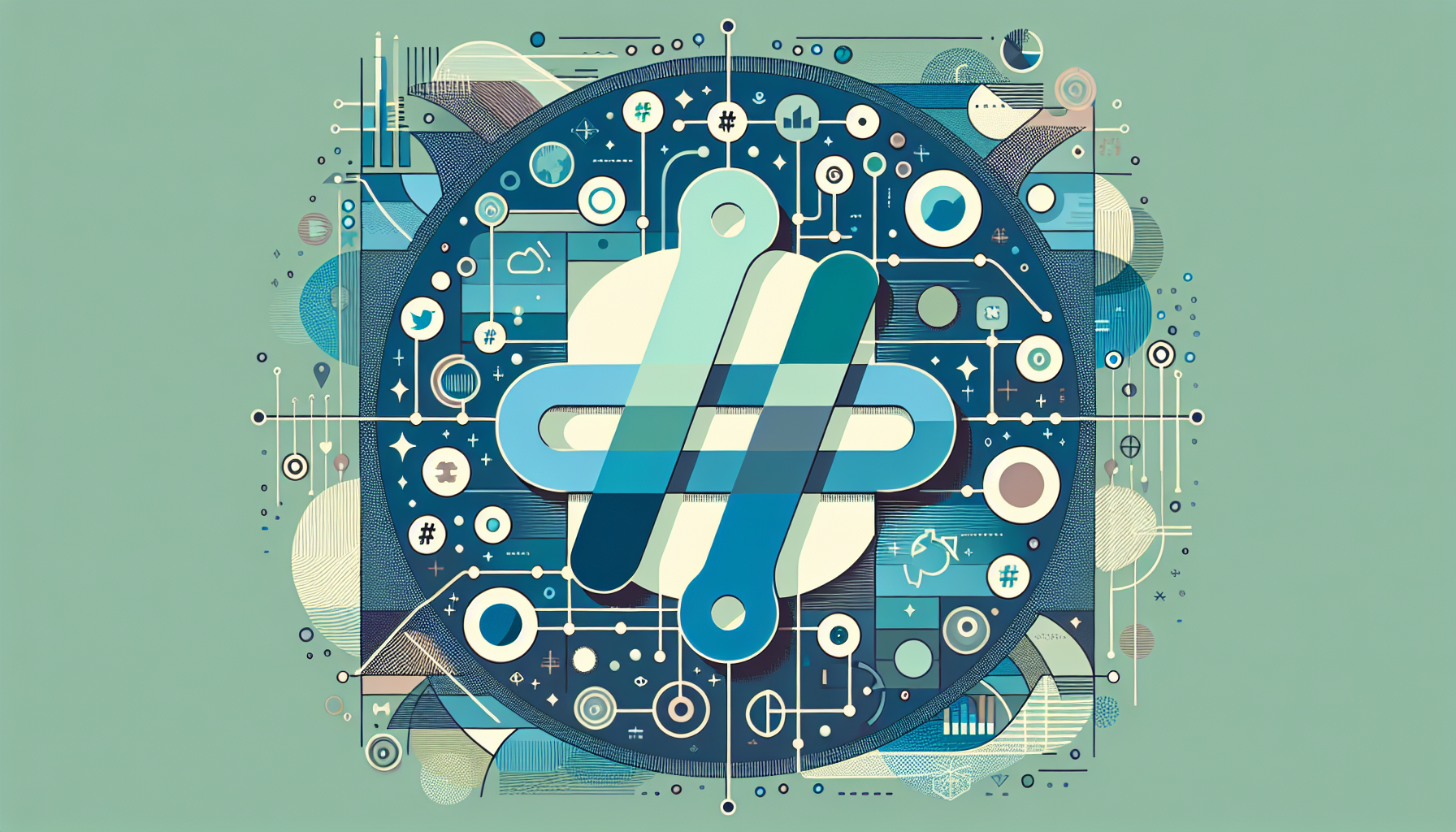 Minimalist illustration of hashtag and social media strategy.