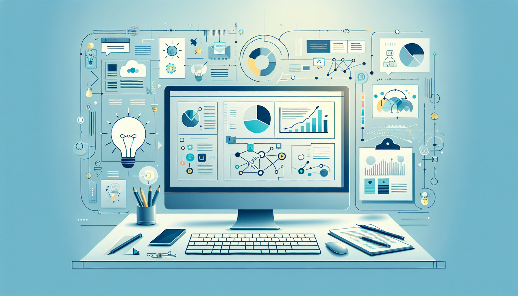 Modern workspace illustrating AI-driven infographic design.