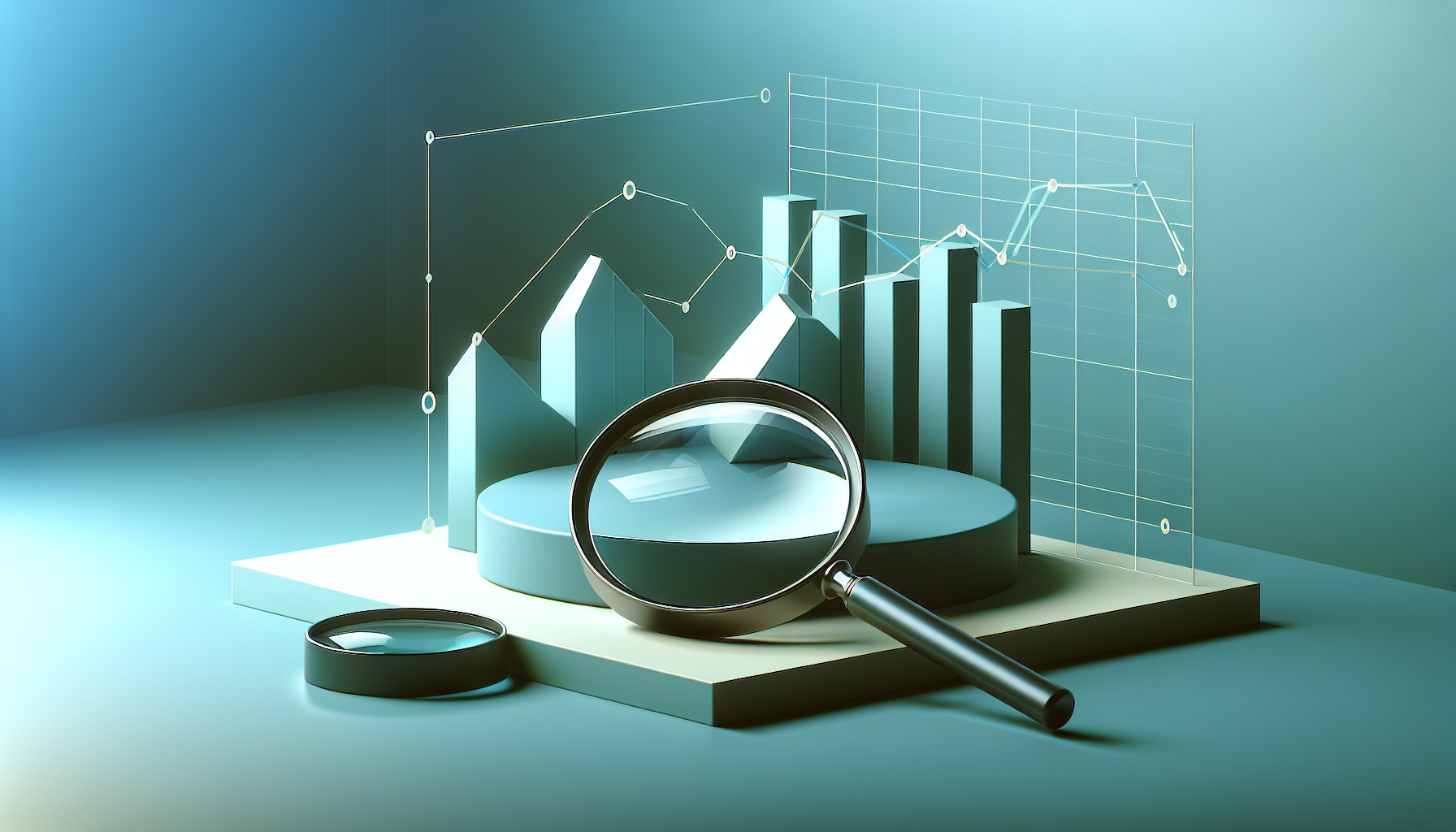 "Graph and magnifying glass symbolize data analysis."