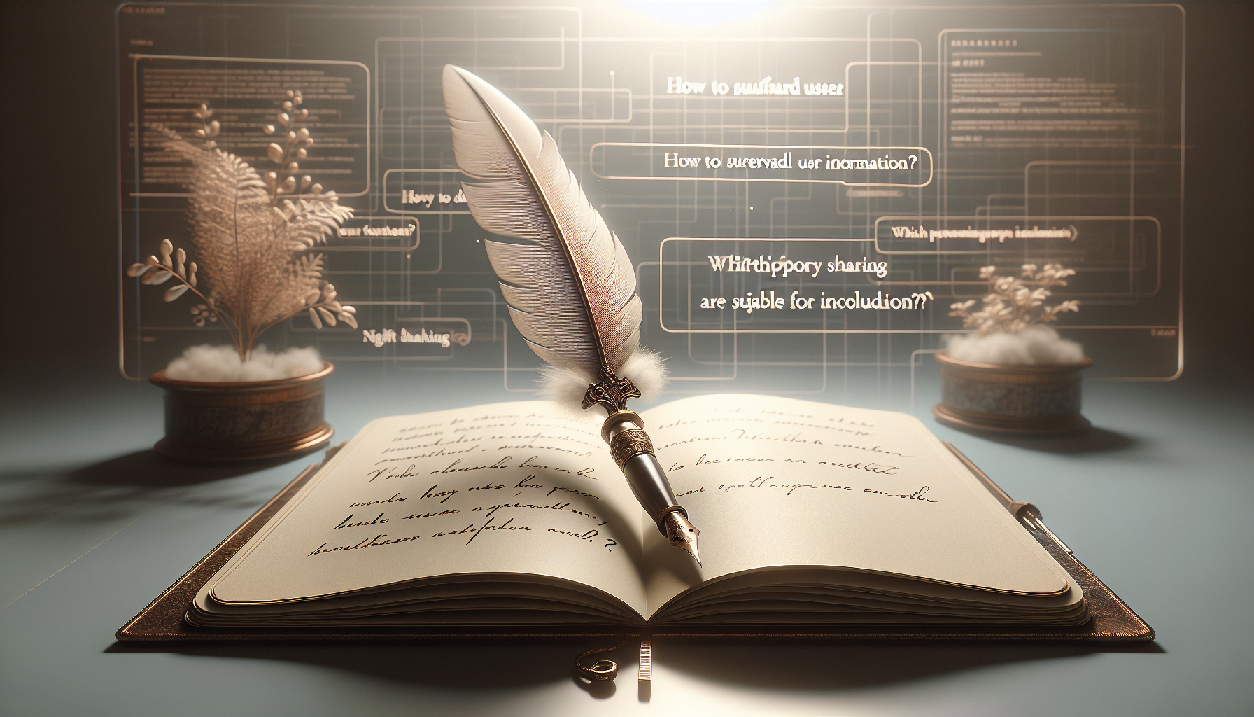 Open notebook and quill symbolize data privacy policy.