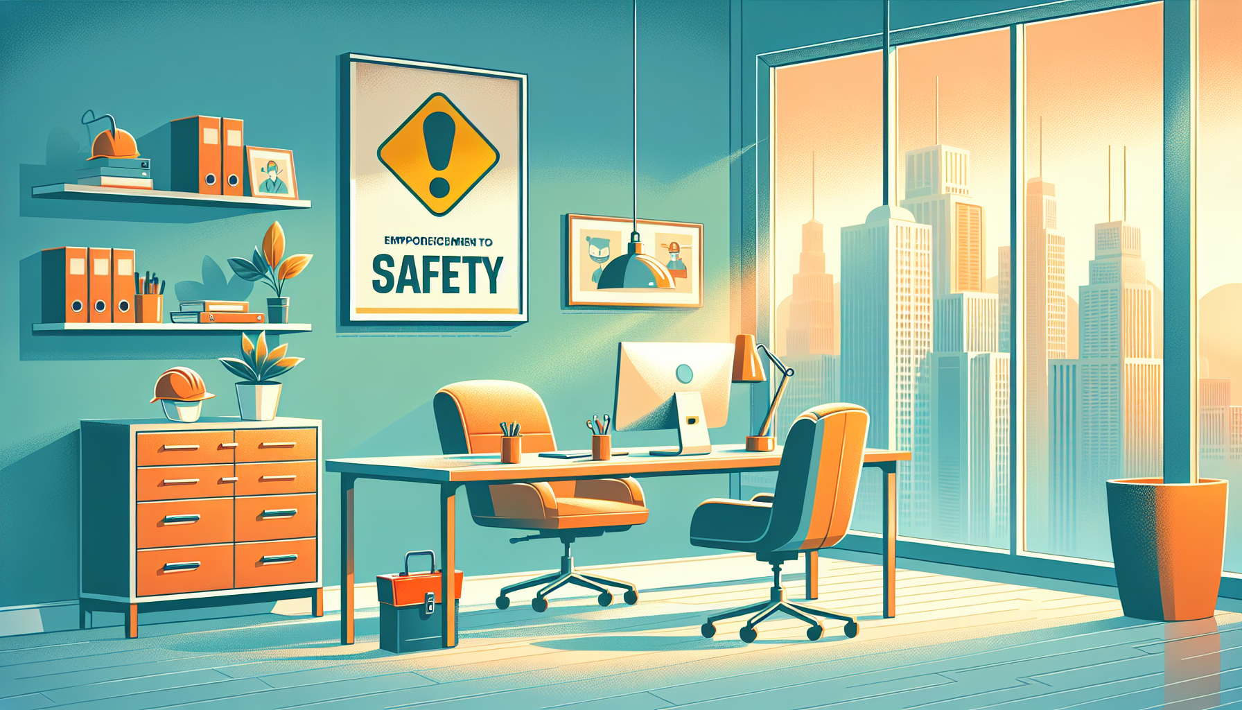 “Serene office showcasing safety awareness and engagement.”