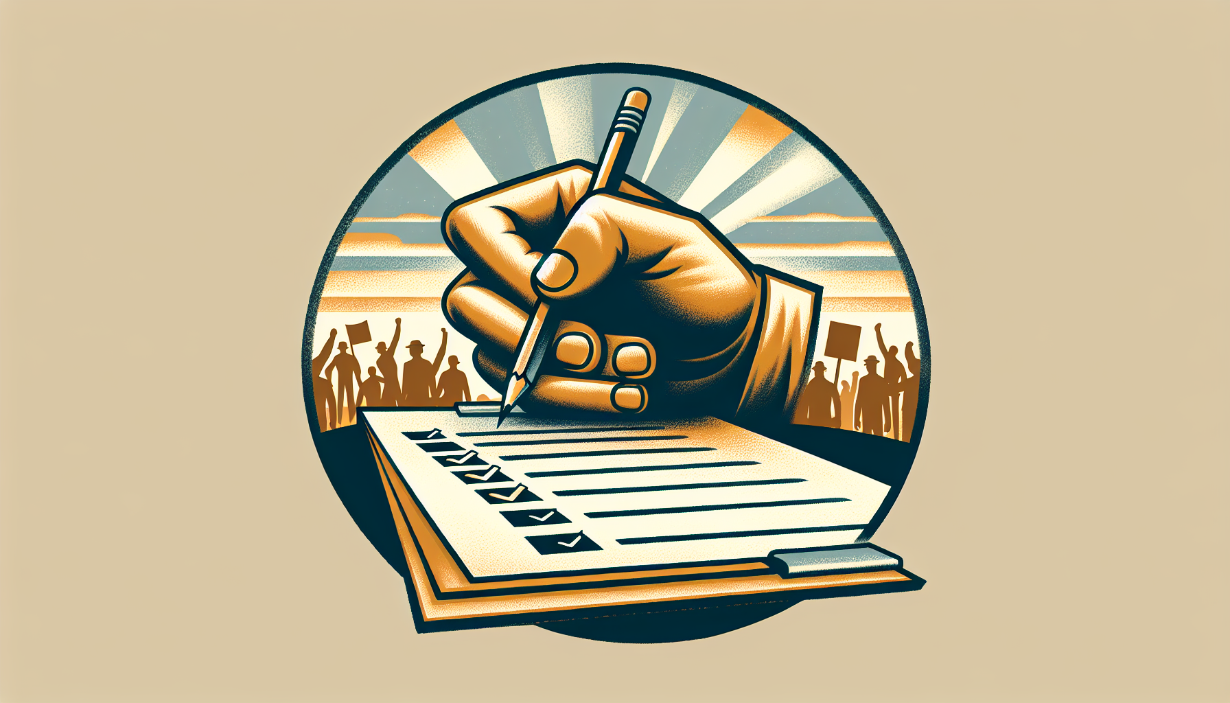 Hand with pencil over labor rights checklist.