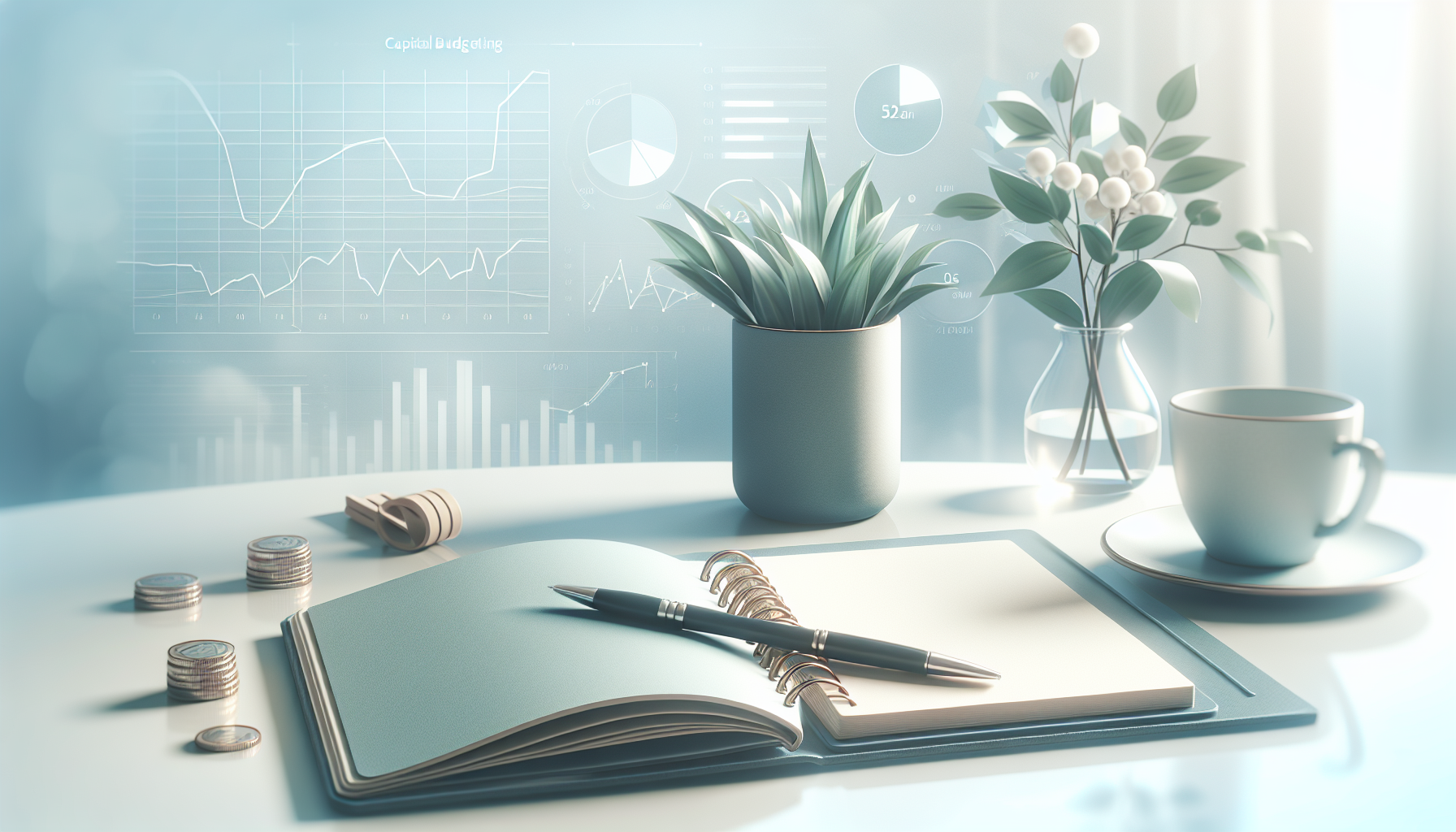 Serene desk for calm financial discussions.