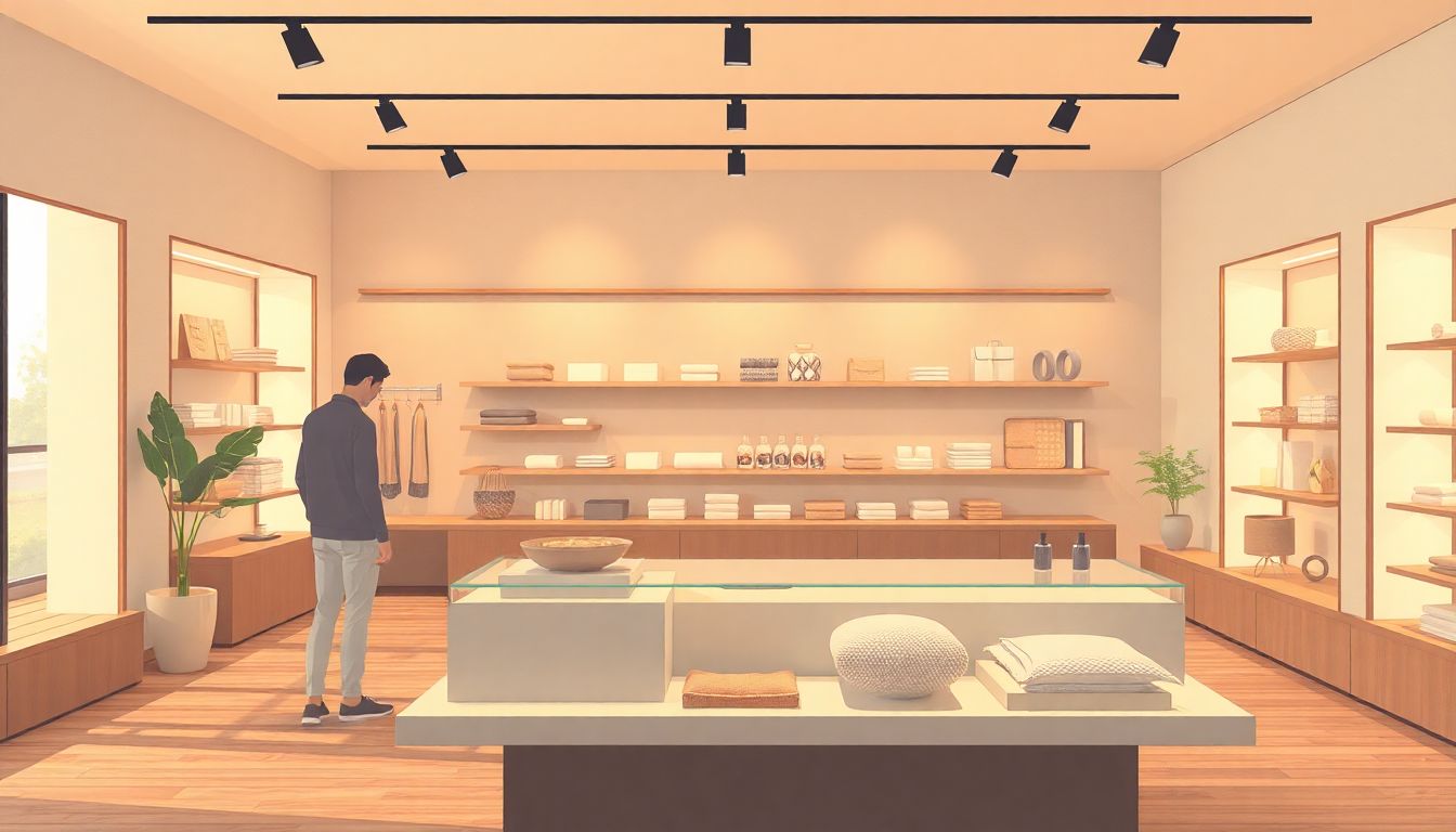 Serene retail space emphasizing tactile customer experience.