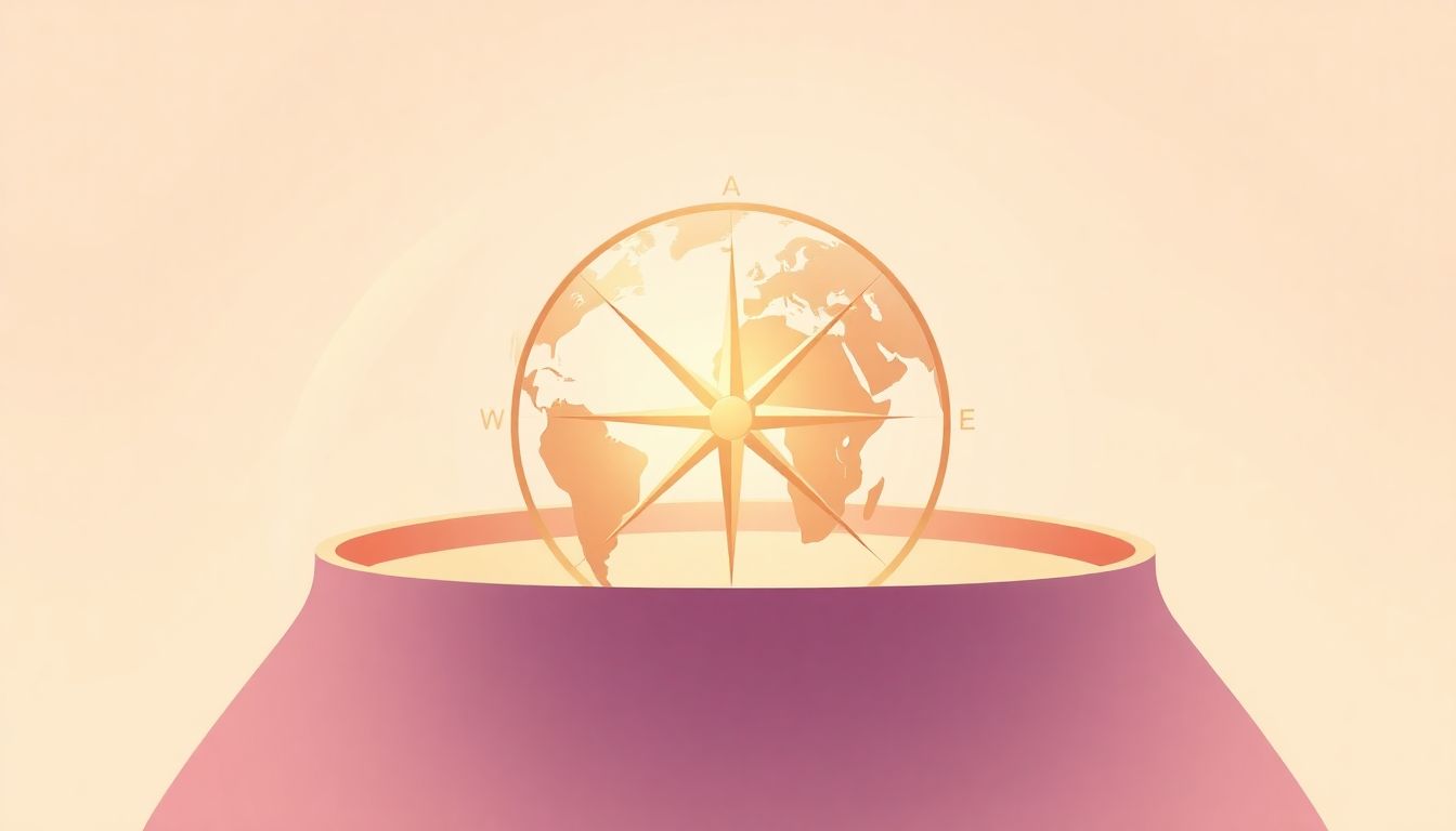 "Minimalist globe and compass symbolizing strategic leadership."