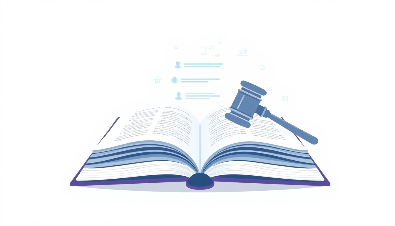 "Law book with digital chat interface overlay."