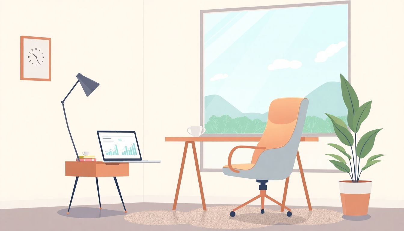 "Modern home office illustrating remote work tranquility."