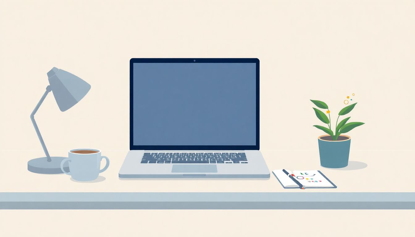 Serene digital workspace with calming elements.