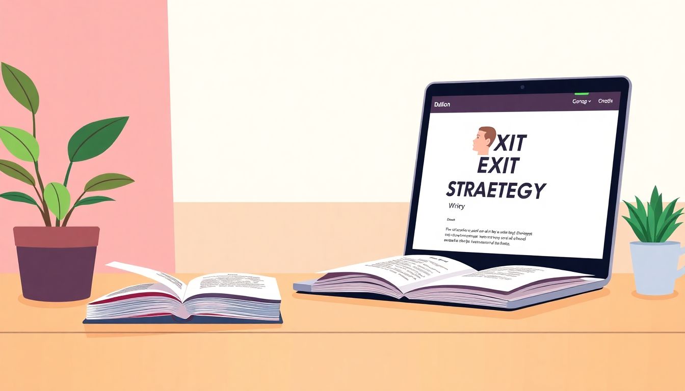 "Minimalist desk scene illustrating business exit strategies."