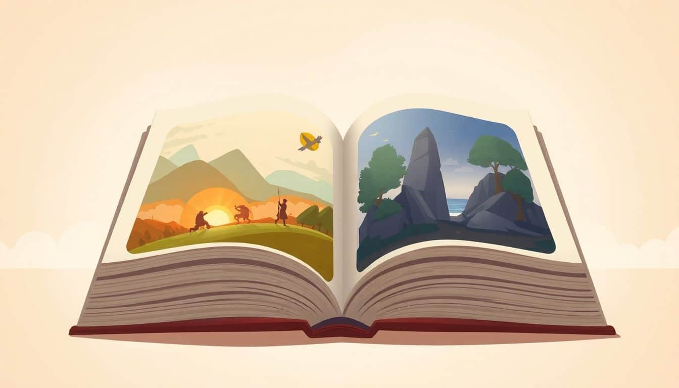 Open book merging fiction and nonfiction elements.