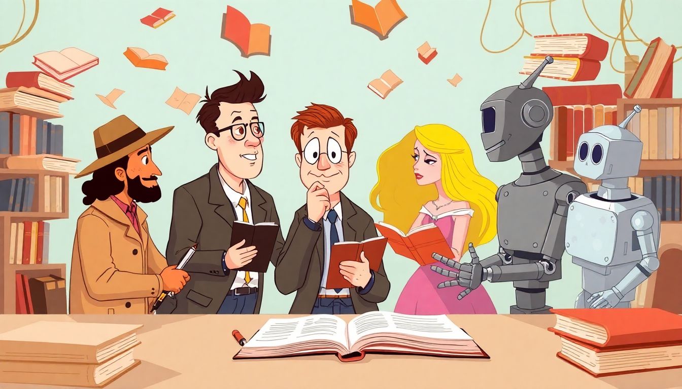 Whimsical debate between author and characters.