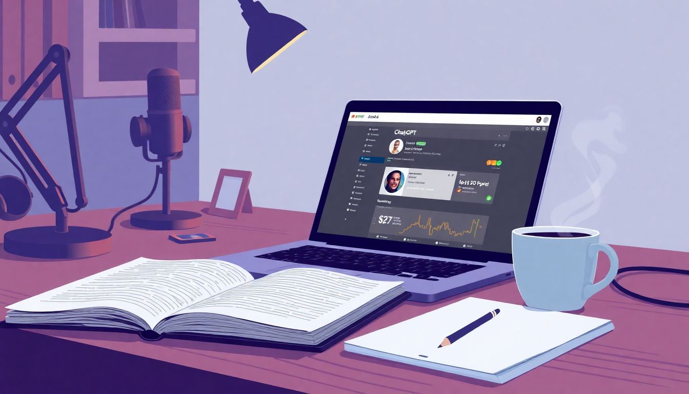 Podcast editing workspace with calming details.