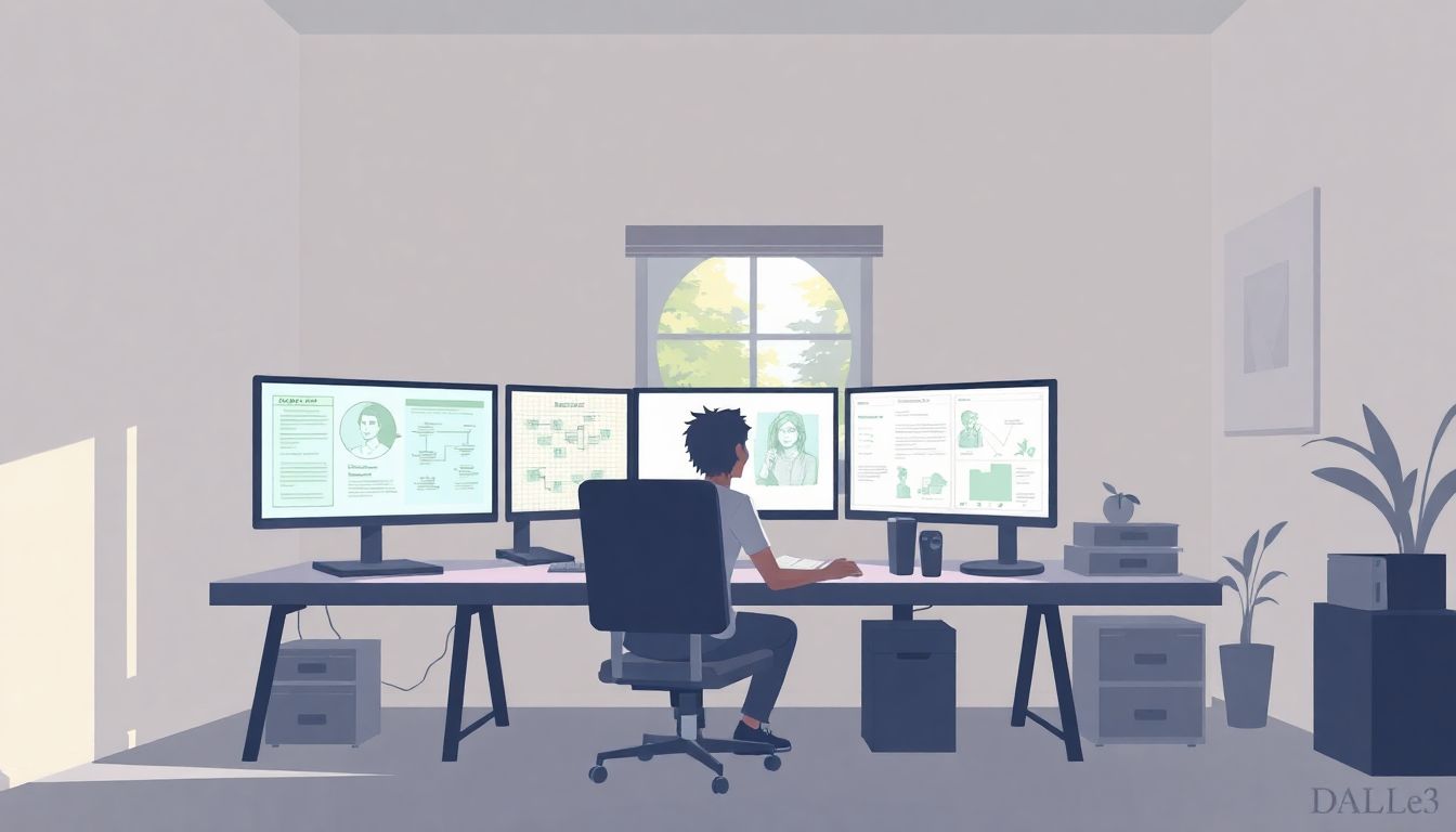Imaginative game designer in a tranquil workspace.
