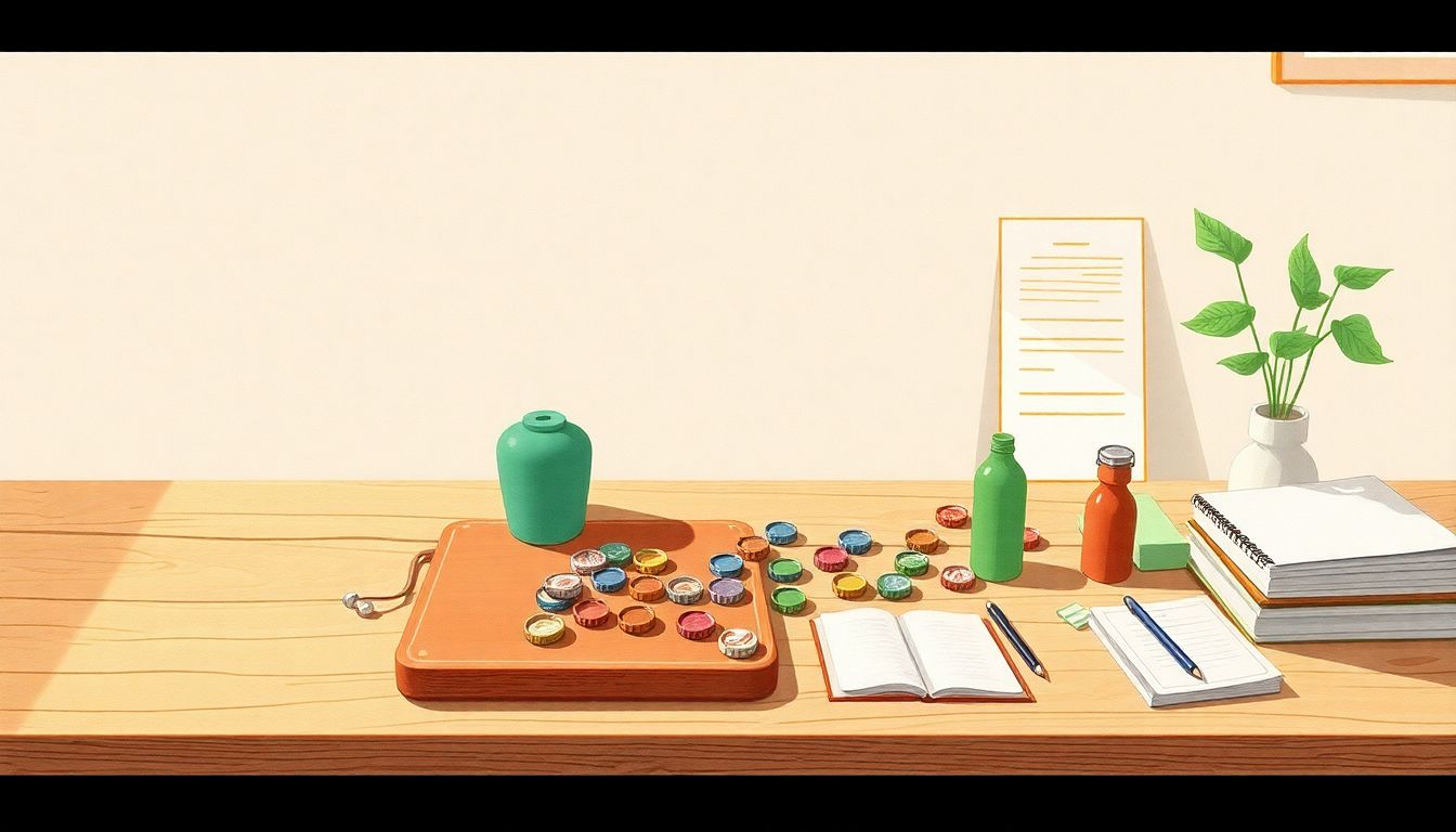 Serene workspace showcasing creative upcycling projects.