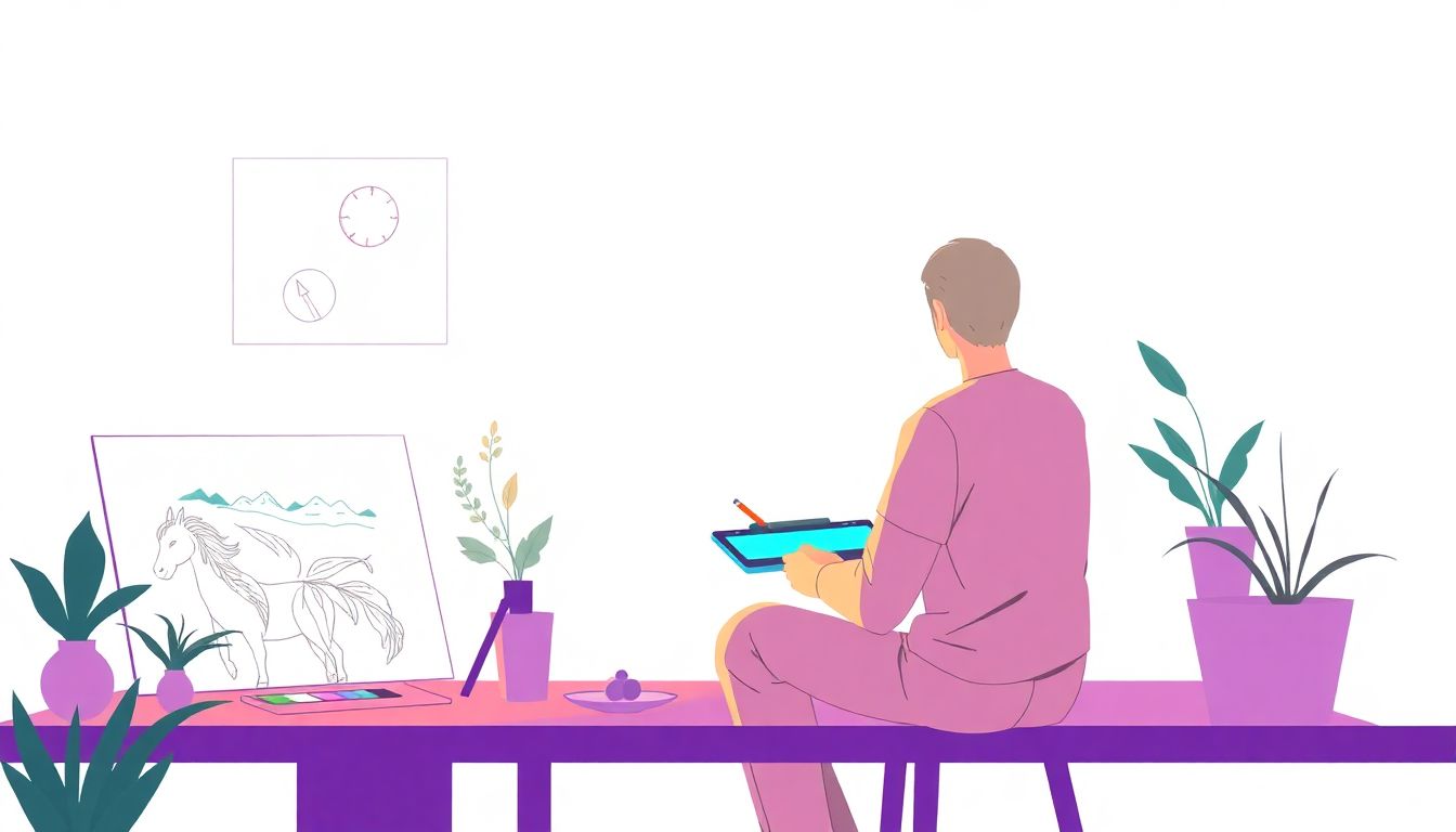 Artist creating digital art with vivid colors.