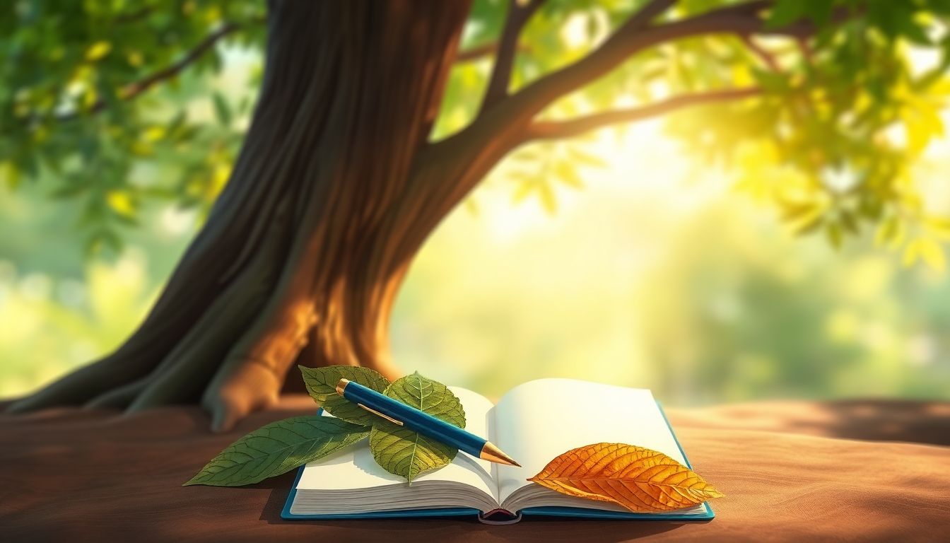 Tranquil nature scene with an open journal.