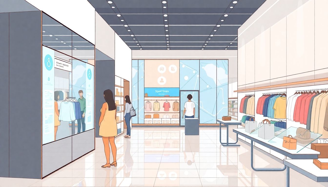 Modern retail scene with IoT-enhanced shopping experience.