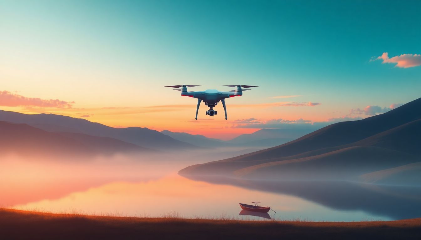 Drone over tranquil hills at sunset.