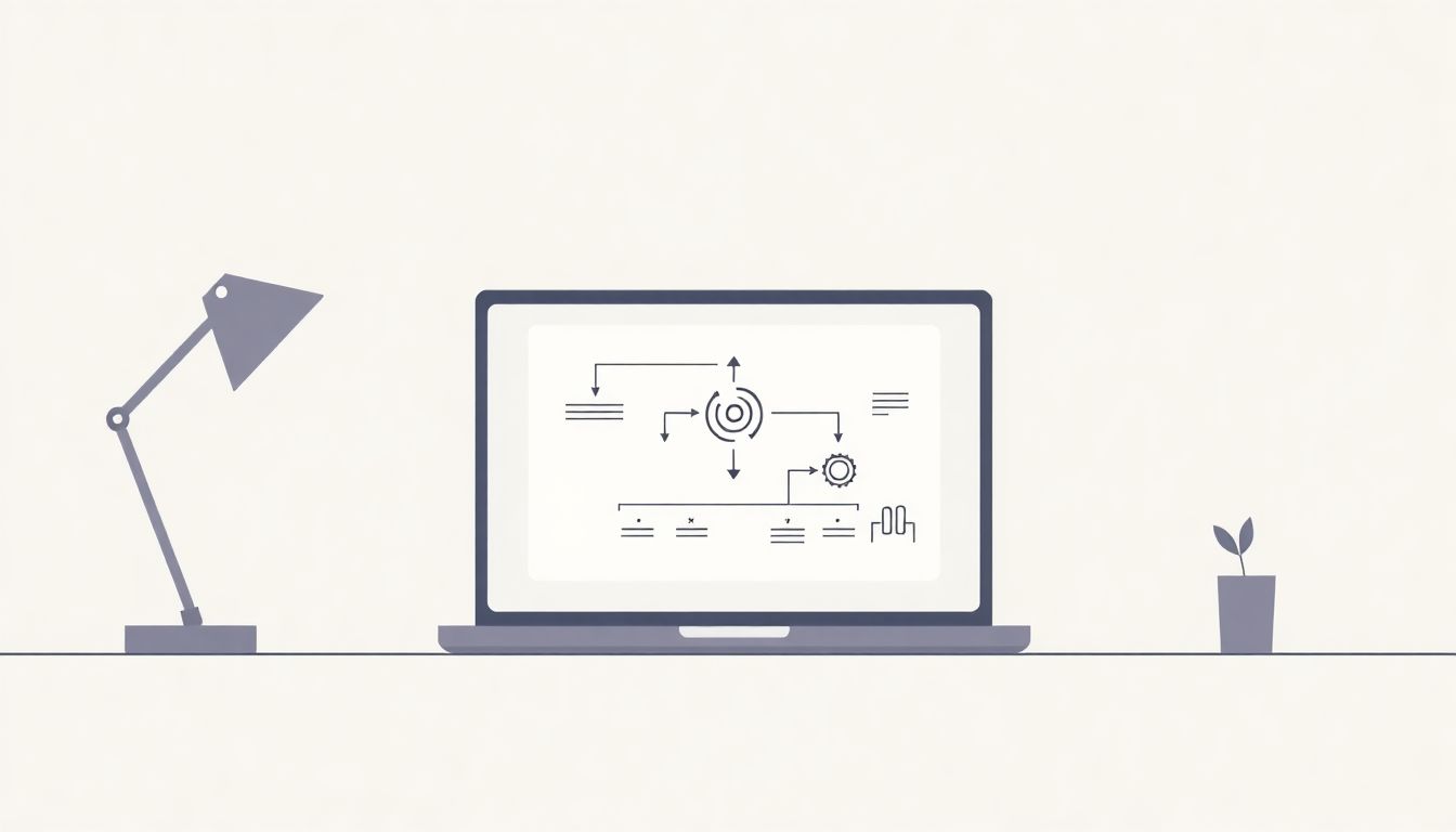 Minimalist illustration of automated business tasks.