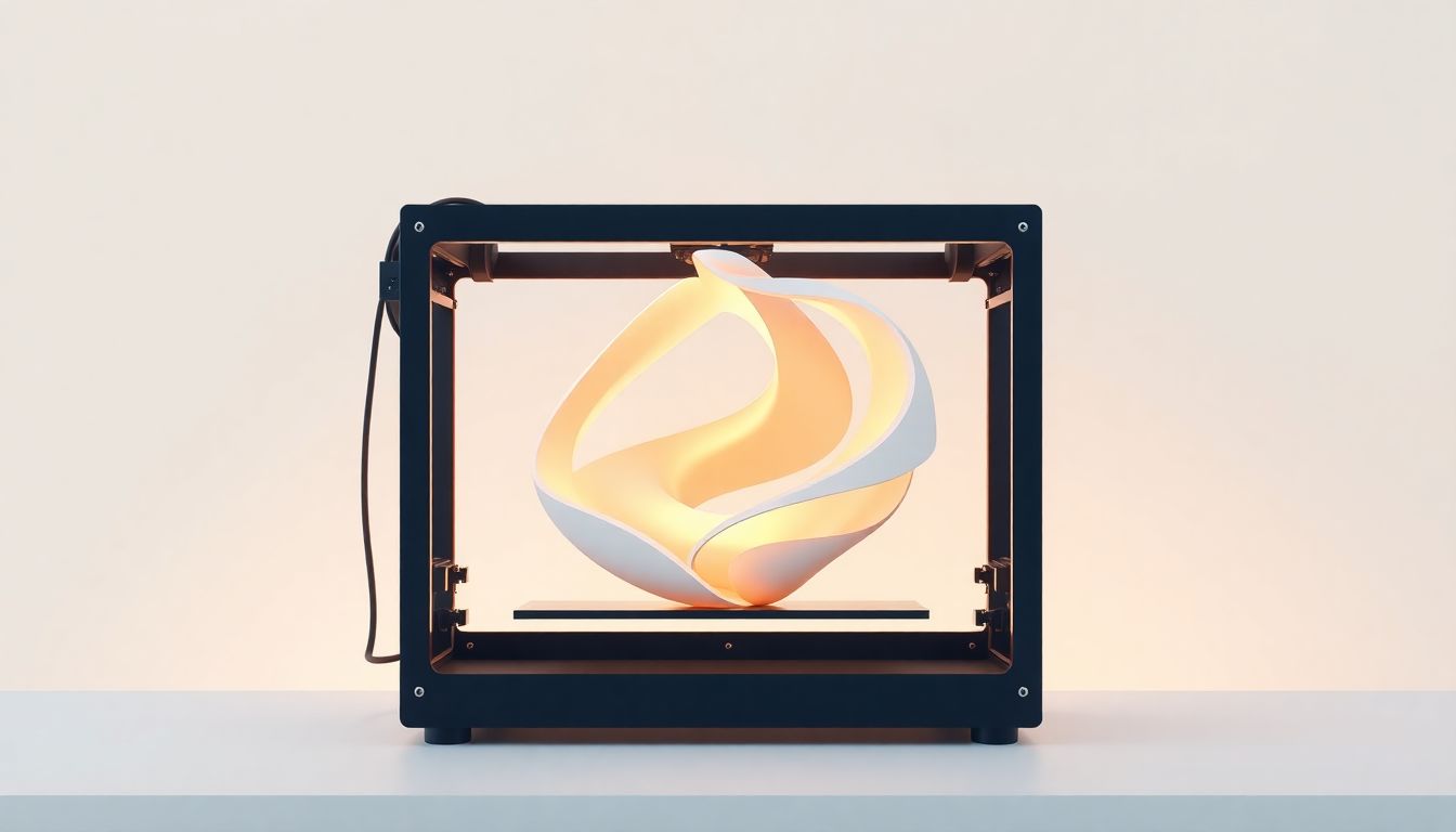 "Abstract 3D printed sculpture blending art and technology."