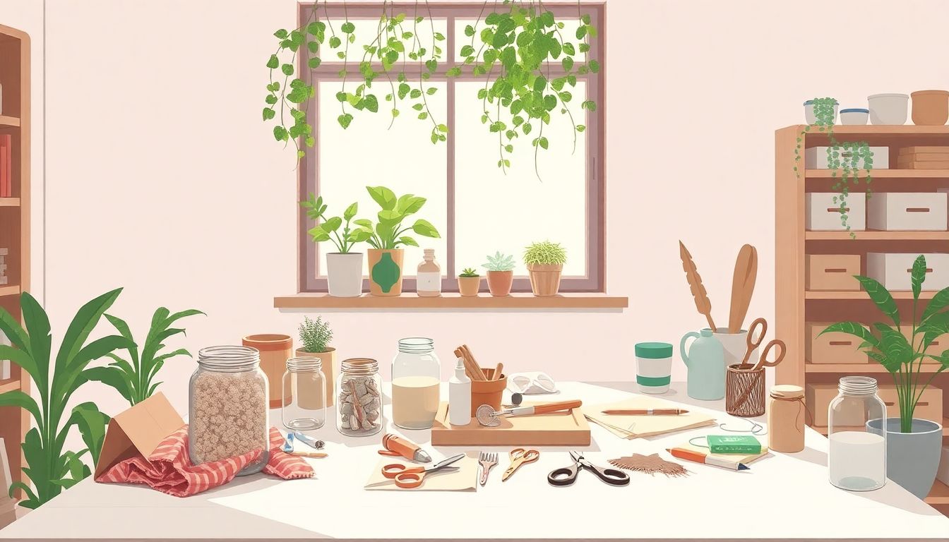 Serene workspace focused on upcycling and sustainability.