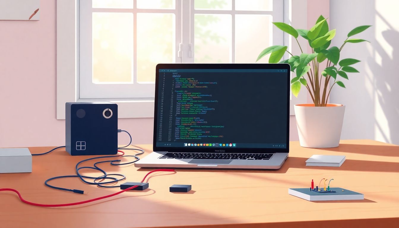 Serene DIY tech workspace with natural lighting.