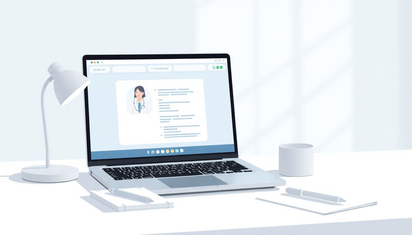 Minimalist telemedicine consultation with calming colors.