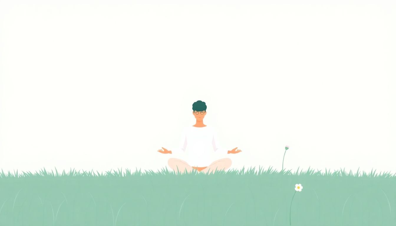 Person meditating in serene, nature-inspired setting.