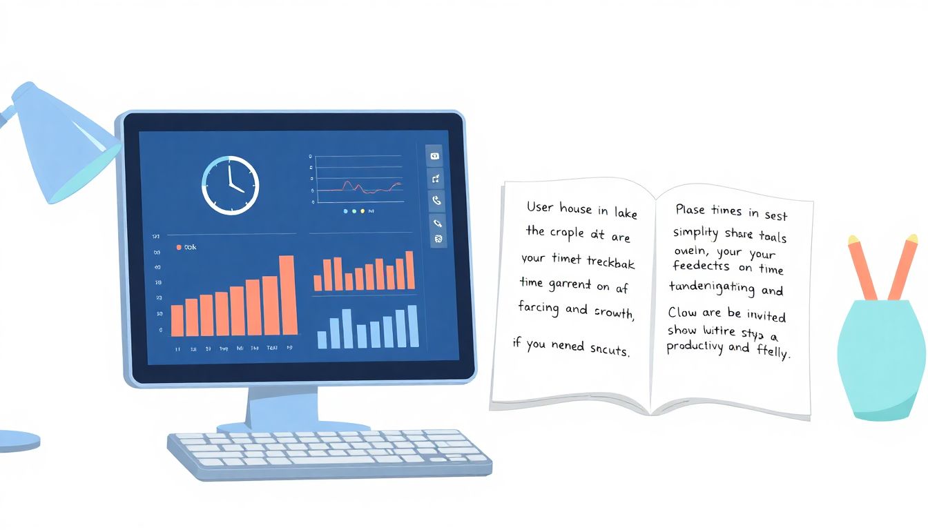 Minimalist workspace with time tracking tools.