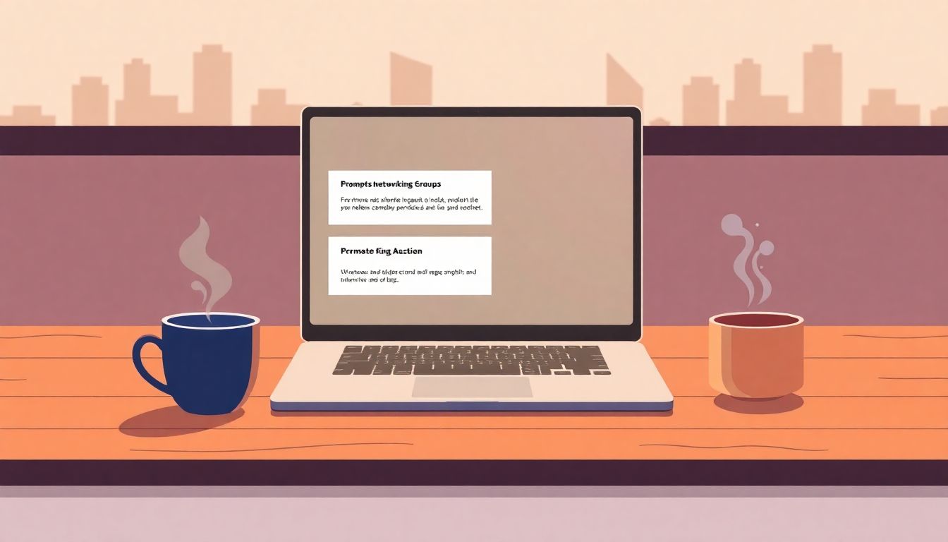 Laptop and coffee symbolizing networking and interviews.