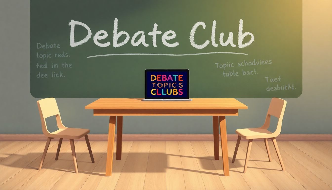 "Inviting debate club setting with discussion tools."